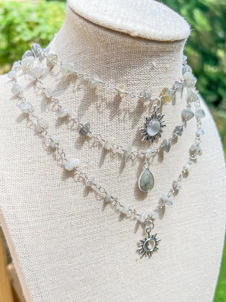 Collier ras de cou avec fil d'argent en cristal de labradorite/bijoux en cristal/RAS de cou hippie/collier/collier de pierres précieuses/collier soleil/hippie image 5