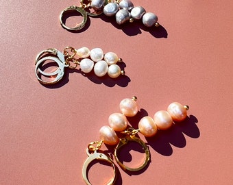 Freshwater Pearl Gold Huggie Earrings: Beaded Boho Jewelry