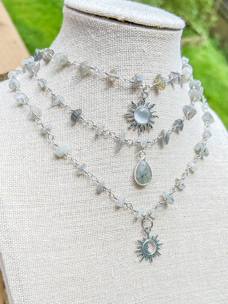 Collier ras de cou avec fil d'argent en cristal de labradorite/bijoux en cristal/RAS de cou hippie/collier/collier de pierres précieuses/collier soleil/hippie image 3