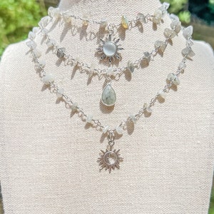 Collier ras de cou avec fil d'argent en cristal de labradorite/bijoux en cristal/RAS de cou hippie/collier/collier de pierres précieuses/collier soleil/hippie image 4