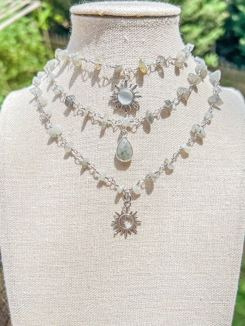 Collier ras de cou avec fil d'argent en cristal de labradorite/bijoux en cristal/RAS de cou hippie/collier/collier de pierres précieuses/collier soleil/hippie image 4