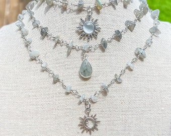 Collier ras de cou avec fil d'argent en cristal de labradorite/bijoux en cristal/RAS de cou hippie/collier/collier de pierres précieuses/collier soleil/hippie