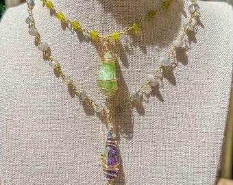 Wire Wrapped Peridot/Labradorite Crystal Choker: Boho Gold Necklace