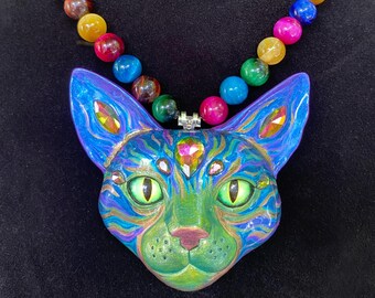 Colorful Mystic Kitty Cat Necklace