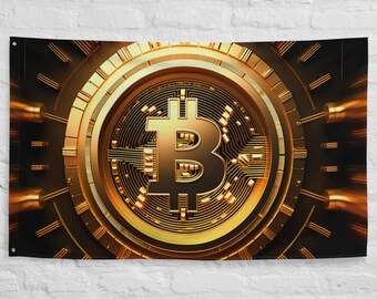 Golden Bitcoin Flag Crypto Day Trader Bitcoin Art Bitcoin Crypto Gift Cryptocurrency Stock Market Bull Market Flag Decor Custom Flags