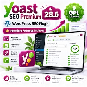 Yoast SEO Premium 28.6 WordPress SEO Plugin | Keyword Optimization | Redirect & Readability Tool | Digital Downlaod