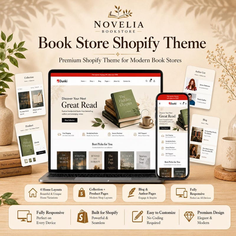 Shopify Template Bookish - Etsy