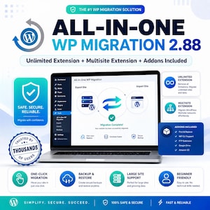 All-in-One WP Migration 2.88 and Unlimited Extensions | WordPress Backup & Migration Plugin | Large Site Import