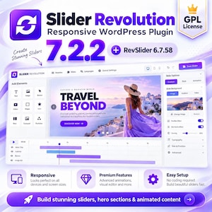 Slider Revolution 7.2.1 WordPress Slider Plugin | RevSlider 6.7.58 | Carousel & Animation Builder | Digital Download