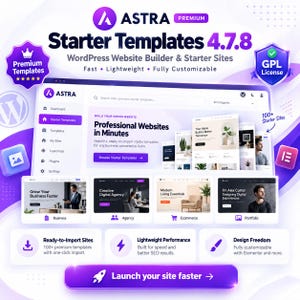 Astra Premium Starter Templates 4.7.8 WordPress Plugin | Lightweight Responsive Layout | Header & Mega Menu | Digital Download