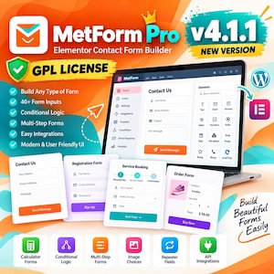 MetForm Pro 4.1.1 WordPress Form Builder Plugin | Elementor Contact Forms | Multi-Step & Conditional Logic Forms | Digital Download