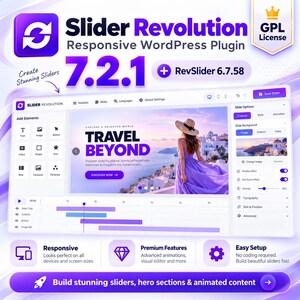 Slider Revolution 7.2.1 WordPress Slider Plugin | RevSlider 6.7.58 | Carousel & Animation Builder | Digital Download