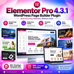 Elementor Pro 4.3.1 | Addons and Template Kit Included | WordPress Page Builder Plugin | Unlimited Websites | Lifetime Access & Updates