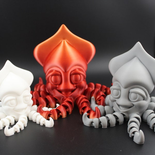 3D Printed Articulated Flexible Squid, Printverse Authorized Reseller, Fidget and Stress Desk Toy