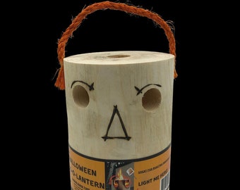 Decoración festiva de Halloween: paquete de 2 troncos de leña tipo farol Log-O' Lantern para acogedoras noches de otoño