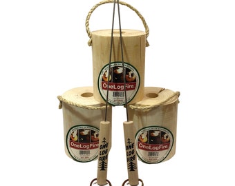 Juego de leña sueca: leña para fogata con palos para asar