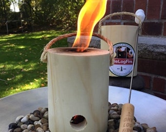 Mini leños portátiles para fogatas: Antorcha sueca de pino rojo - Juego de 3