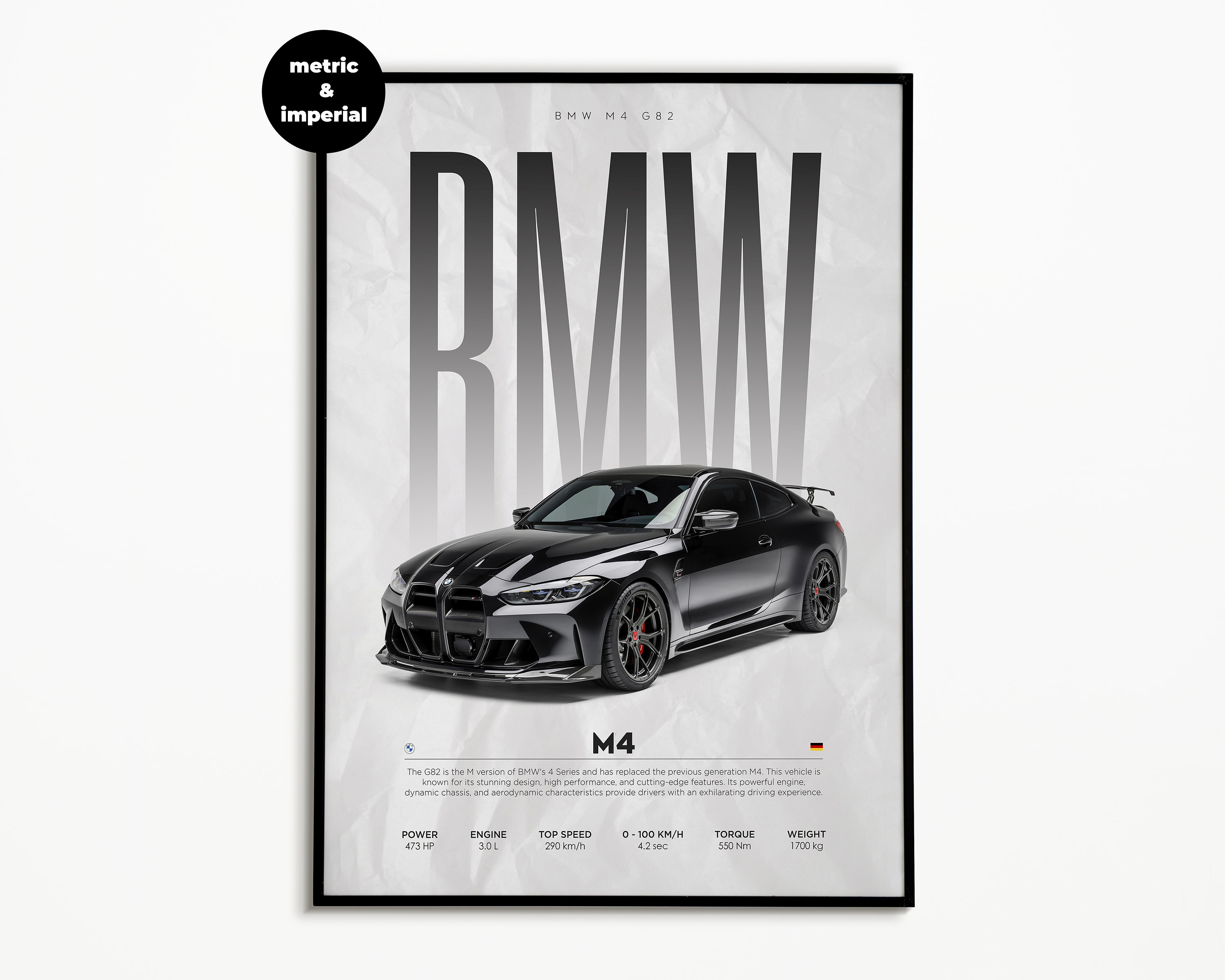 BMW M4 G82 Poster | Digital Download | Hyper Car Poster | Super Car Print | Art Print | Poster | Home Decor | Wall Decor