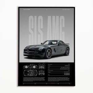 Mercedes-Benz SLS AMG GT Poster – Luxury Supercar Wall Art Print, Gullwing Car Poster, Framed or Unframed, Gift for Car Lovers, amg Artwork