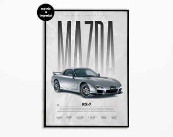 Mazda RX-7 FD Poster | Digital Download | Hyper Car Poster | Super Car Print | Art Print | Poster | Home Decor | Wall Decor