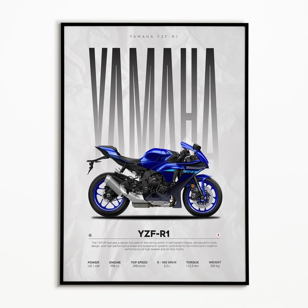 Yamaha YZF-R1 Poster | Digital Download | Hyper Motorcycle Poster | Super Motorcycle Print | Art Print | Poster | Home Decor | Wall Decor