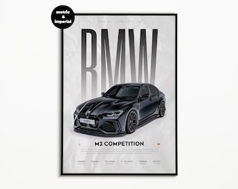 Affiche de compétition BMW M3 | Téléchargement numérique | affiche de voiture hyper | Impression super voiture | Impression artistique | affiche | Décoration d'intérieur | Décoration murale