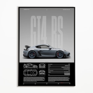 Impressão Porsche 718 Cayman GT4 RS | GT4 RS | Impressão de carro | Pôster de hipercarro | Impressão de supercarro | Impressão de arte | Pôster de carro | Decoração para casa | Decoração de parede