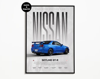 Nissan Skyline GT-R R34 Poster | Car Poster | Digital Download | Hyper Car Poster | Art Print | Poster | Home Decor | Wall Decor