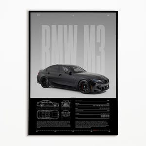 Póster de competición del BMW M3 / Impresión física / Póster de hipercoche / Impresión de supercoche / Impresión artística / Póster / Decoración del hogar / Decoración de pared
