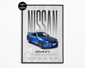 Nissan Skyline GT-R R34 Poster | Car Poster | Digital Download | Hyper Car Poster | Art Print | Poster | Home Decor | Wall Decor