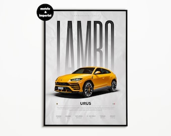 Affiche Lamborghini Urus | Téléchargement numérique | affiche de voiture hyper | Impression super voiture | Impression artistique | affiche | Décoration d'intérieur | Décoration murale