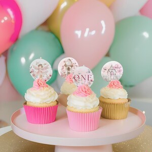 Fairy First Birthday Cupcake Toppers - 12 different Pink Pastel Butterfly Fantasy Designs Instant Download Personalize Party Favours