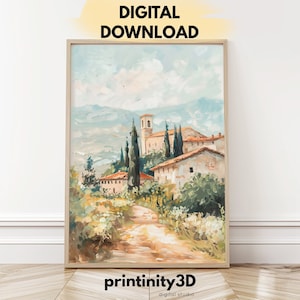 Impression d'art à l'huile Toscane Italie, peinture à l'huile italienne rustique, art mural imprimable ferme italienne, cadeau de voyage paysage Toscane, impression numérique 271