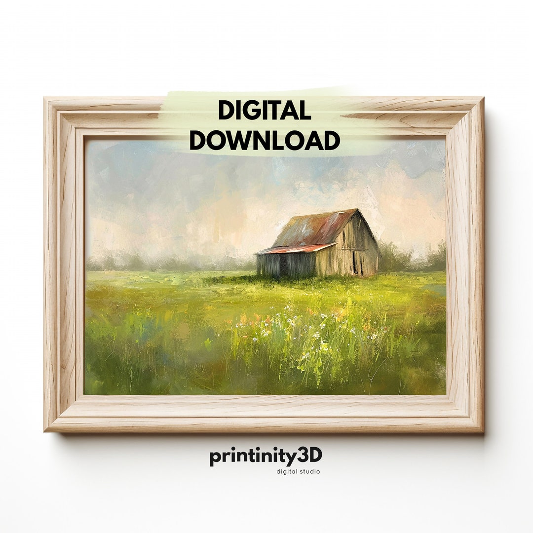 Old Barn Landscape Painting, Farmhouse Wall Art, Rural Scene Oil ...