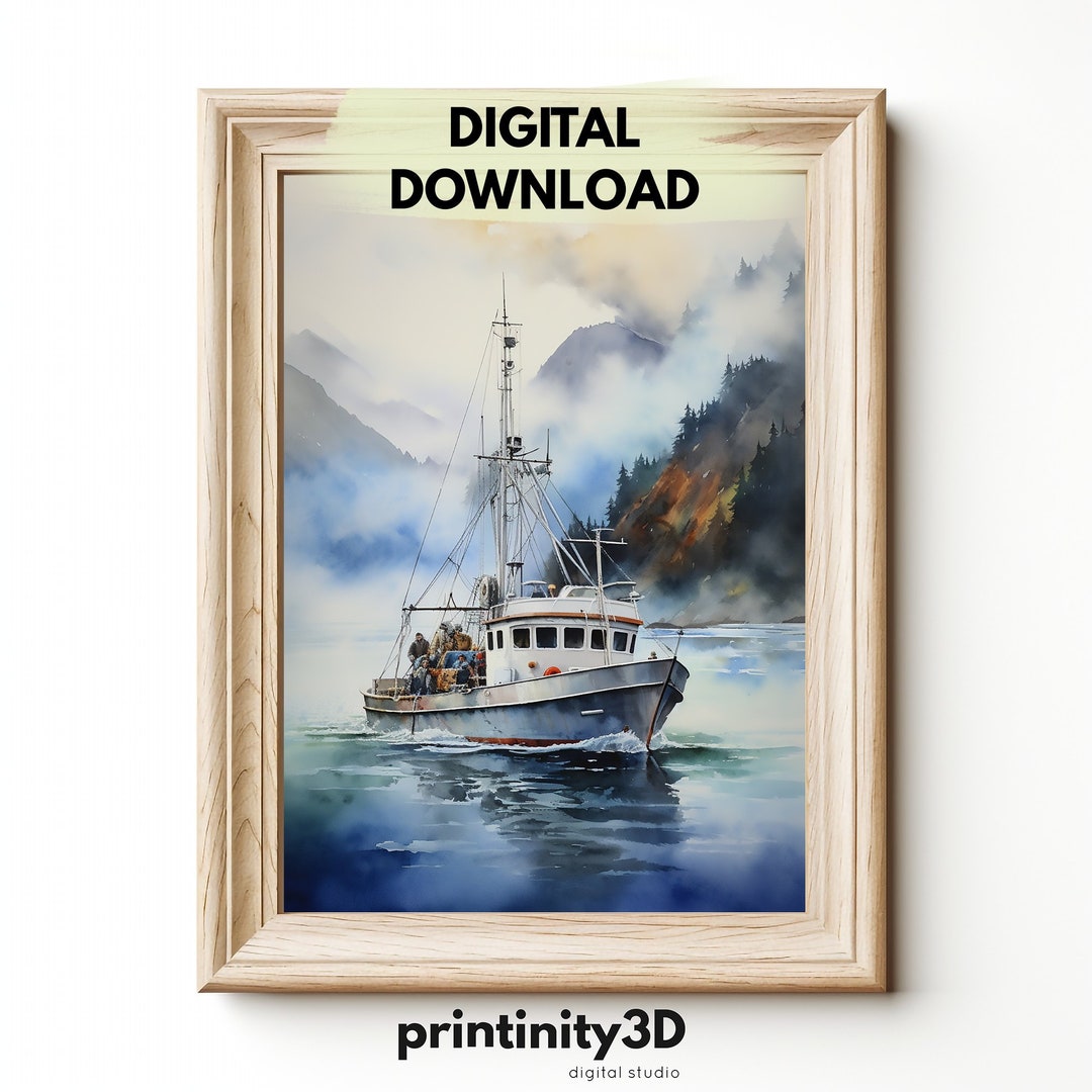 Fishing Boat Wall Art Alaskan Adventure Watercolor Painting Etsy