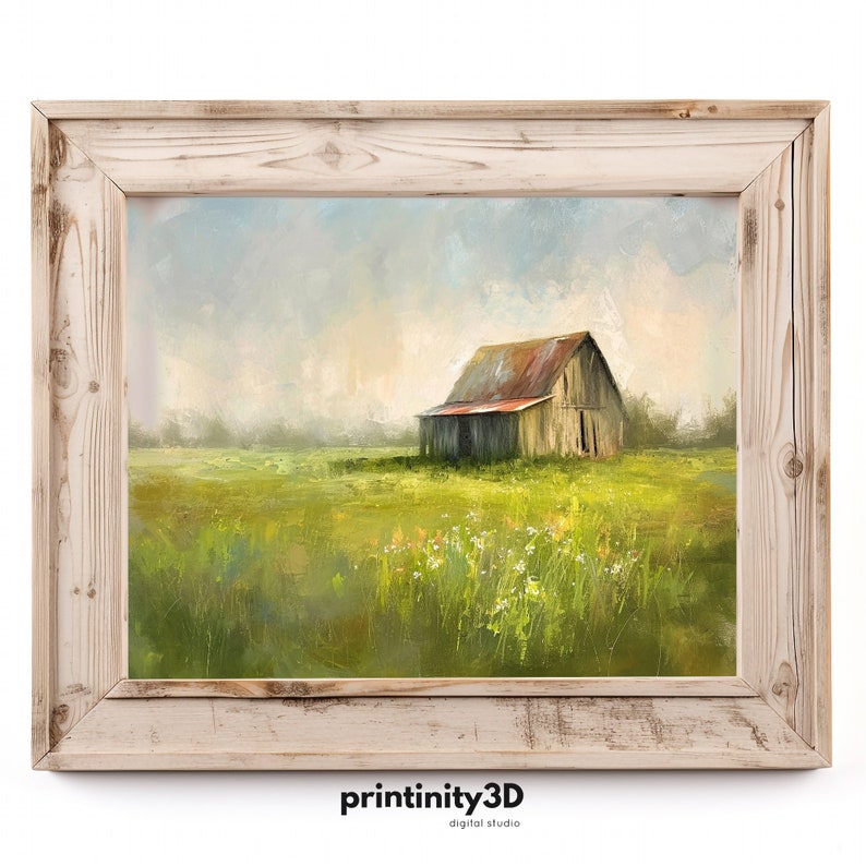 Old Barn Landscape Painting, Farmhouse Wall Art, Rural Scene Oil ...