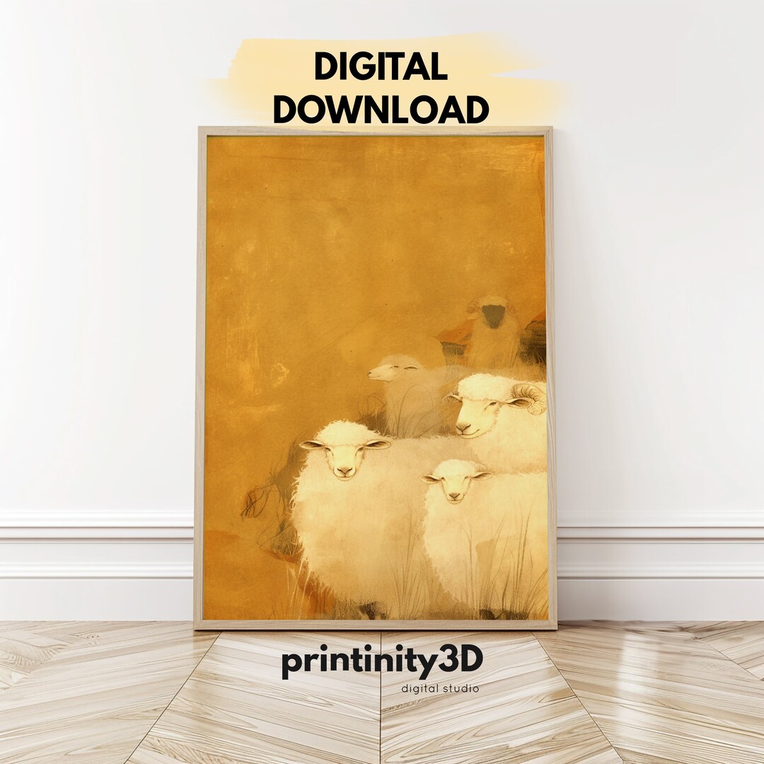 Rustic Sheep Art Print, Vintage Spring Farm Decor, Pastoral Countryside ...