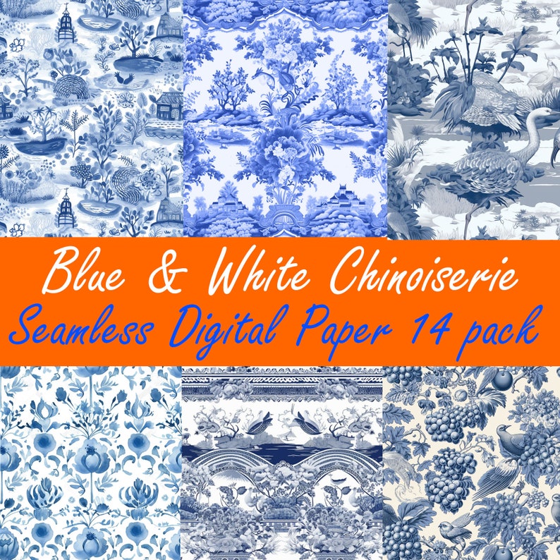 Blue and White Chinoiserie DIY Digital Paper Seamless Pattern Etsy