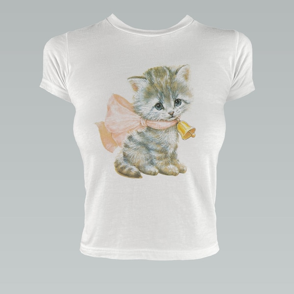 Vintage Katze Shirt, Coquette Baby T-Shirt, süße weiche Mädchen Ästhetik, Dollette Retro Kätzchen Shirt, kawaii Kleidung