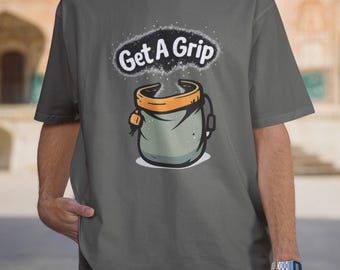 Funny Rock Climbing Chalk Bag T-Shirt, Get A Grip Climber Pun Tee, Bouldering Shirt for Indoor & Outdoor Climbers, Unisex Fit, Gym Gift Idea