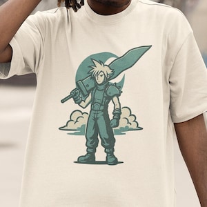Camiseta Cloud Strife estilo retro de FF7, camiseta gráfica de Final Fantasy RPG para gamers y amantes del anime, camiseta unisex vintage con colores cómodos.