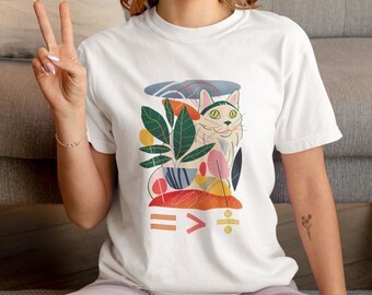Symbolische kat Gelijkheid is groter dan verdeeldheid Anti-onderdrukking grafisch T-shirt, Equal Rights Art-shirt, mensenrechten-T-shirt, feministisch cadeau voor haar