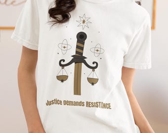 Camiseta "Justicia Exige Resistencia", camiseta "Antiopresión", camiseta gráfica "Justicia Política", camiseta "Resistir la Tiranía", ropa de la Marcha Prodemocracia