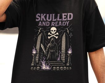 OSRS Skulled and Ready RuneScape PvP T-Shirt, Wilderness PKing Gamer Tee for MMORPG Fans, Gift for Gamers, Unisex Comfort Colors Gaming Tee