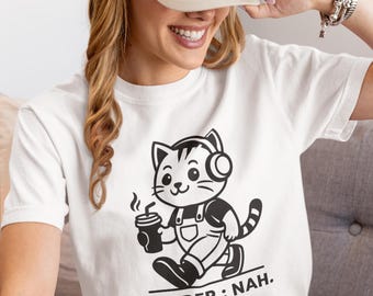 Agender Cat T-Shirt, Gender Nah Shirt, Cute Queer Coffee Cat Tee, Nonbinary Pride Shirt, Funny LGBTQIA+ Gift, Kawaii Trans Masc Femme Top