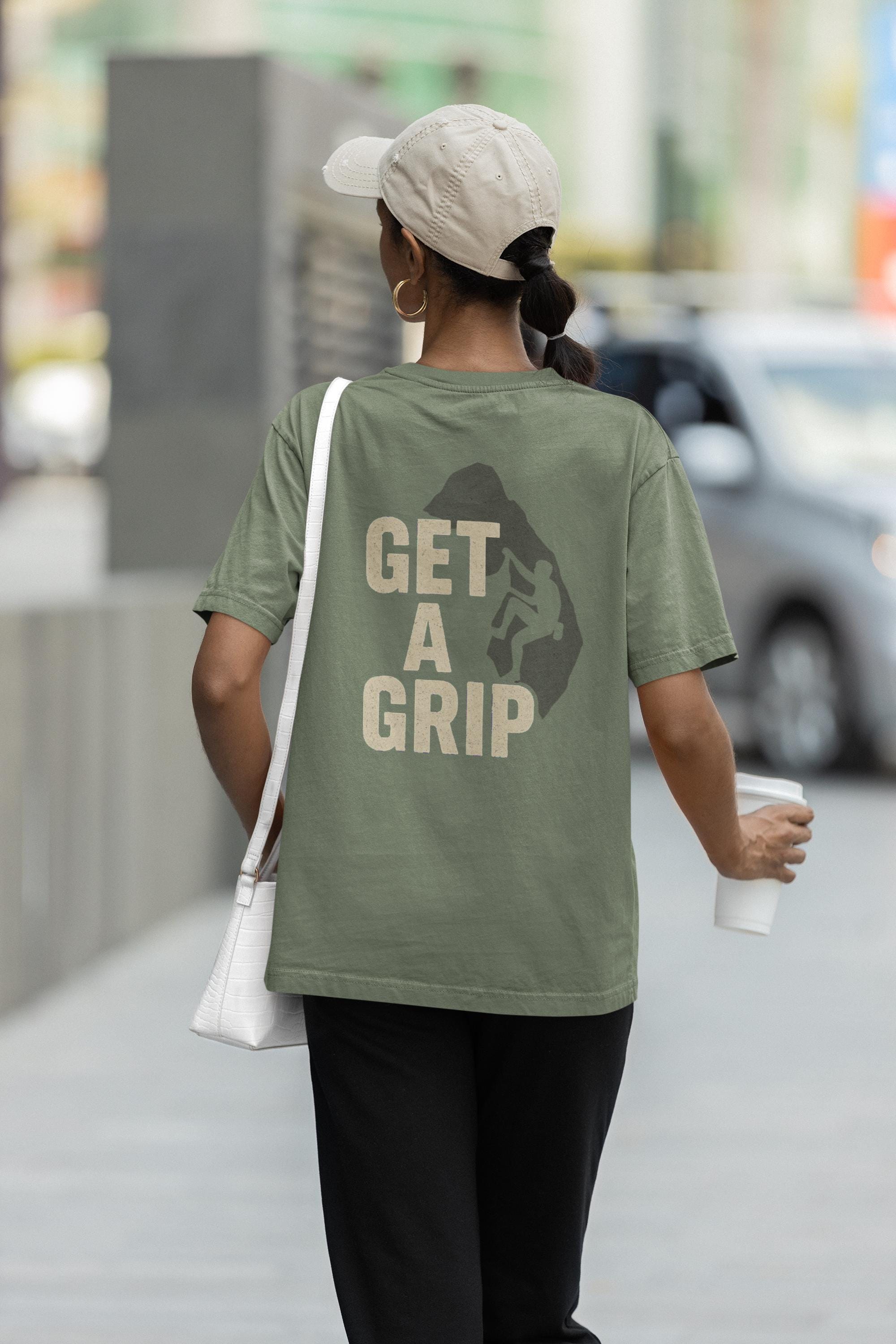 Get a Grip Climbing T-shirt, Funny Rock Climbing Shirt for Indoor