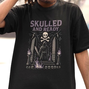 OSRS Skulled and Ready RuneScape PvP T-Shirt, Wilderness PKing Gamer Tee for MMORPG Fans, Gift for Gamers, Unisex Comfort Colors Gaming Tee