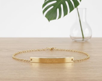 Personalized Curved Bar Anklet, Minimal Name Plate Anklet | Personalized Anklet