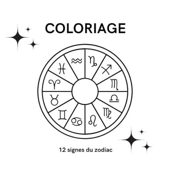 Coloriage astrologie, 12 signe du zodiac à colorier