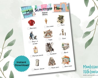 Best Printable Mall Scavenger Hunt | Indoor Scavenger Hunt for Kids | Printable Game | Indoor treasure hunt | Kid Activities | Montessori